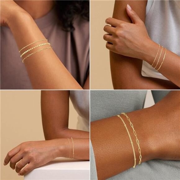 14K Dainty Gold Plated Stackable Bracelets for Women Trendy Gold Bracelet main image 4